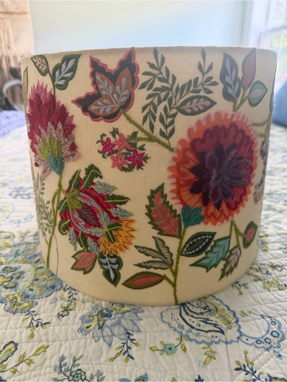 Anthropologie Multicolor Floral Embroidered Lamp Shade